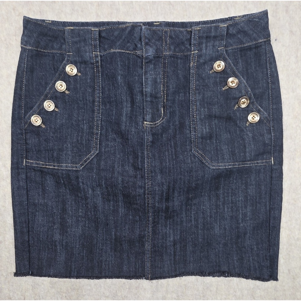 One 5 One Denim Skirt With‎ Raw Hem Dark Wash Jean Size Medium